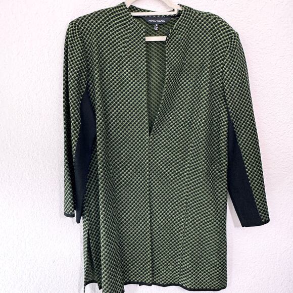 Ming Wang Womens Long Cardigan Knit Sweater Size XL Green Black - Picture 1 of 8